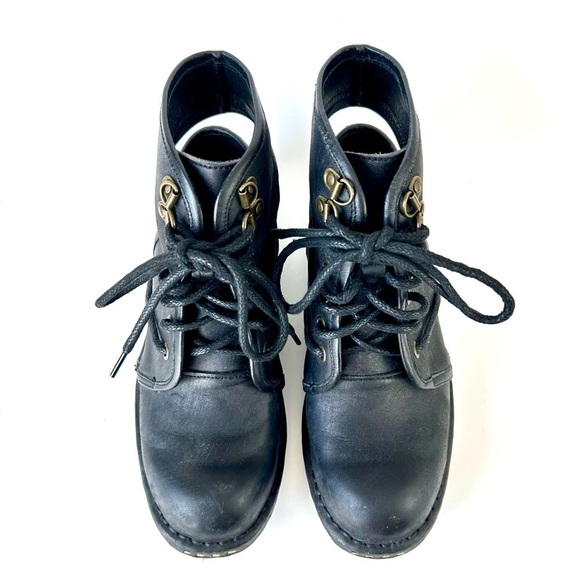 Jeffrey Campbell Rosie Cutout Combat Boots Black Leather Copper Rivets Size 6 - Picture 6 of 16